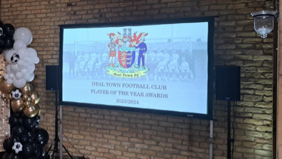 100 inch fold flat projector at Deal Town football club event